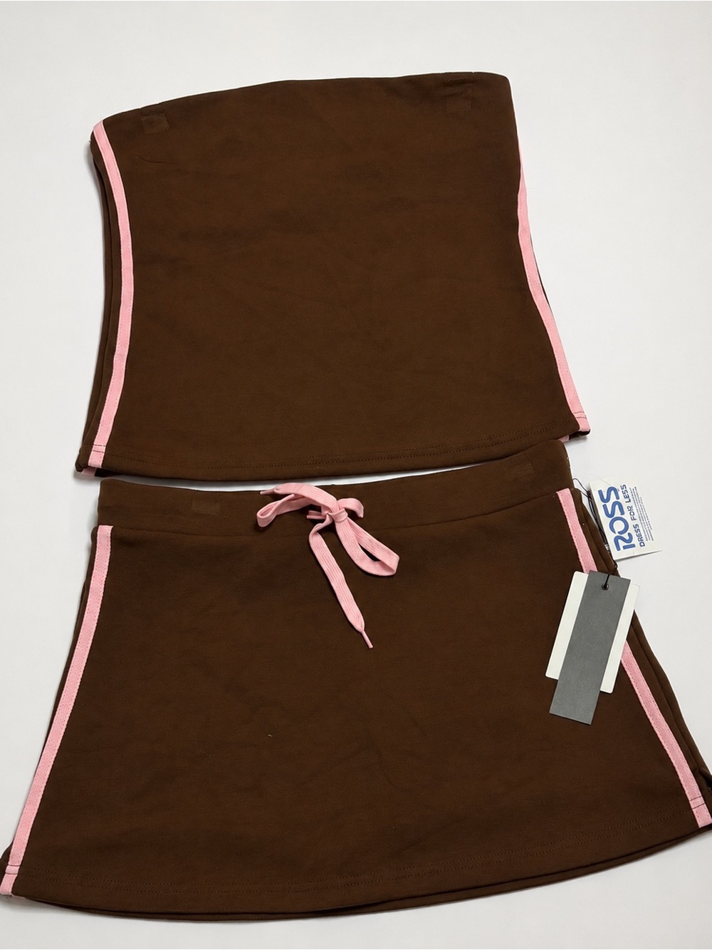 Women’s Brown Tube Top and Skirt Set with Pink Trim